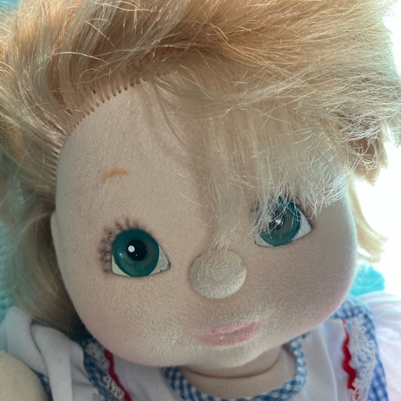 Mattel My Child Doll Blonde Wavey Hair Blue Green Eyes Gingham 16” Vintage 1985